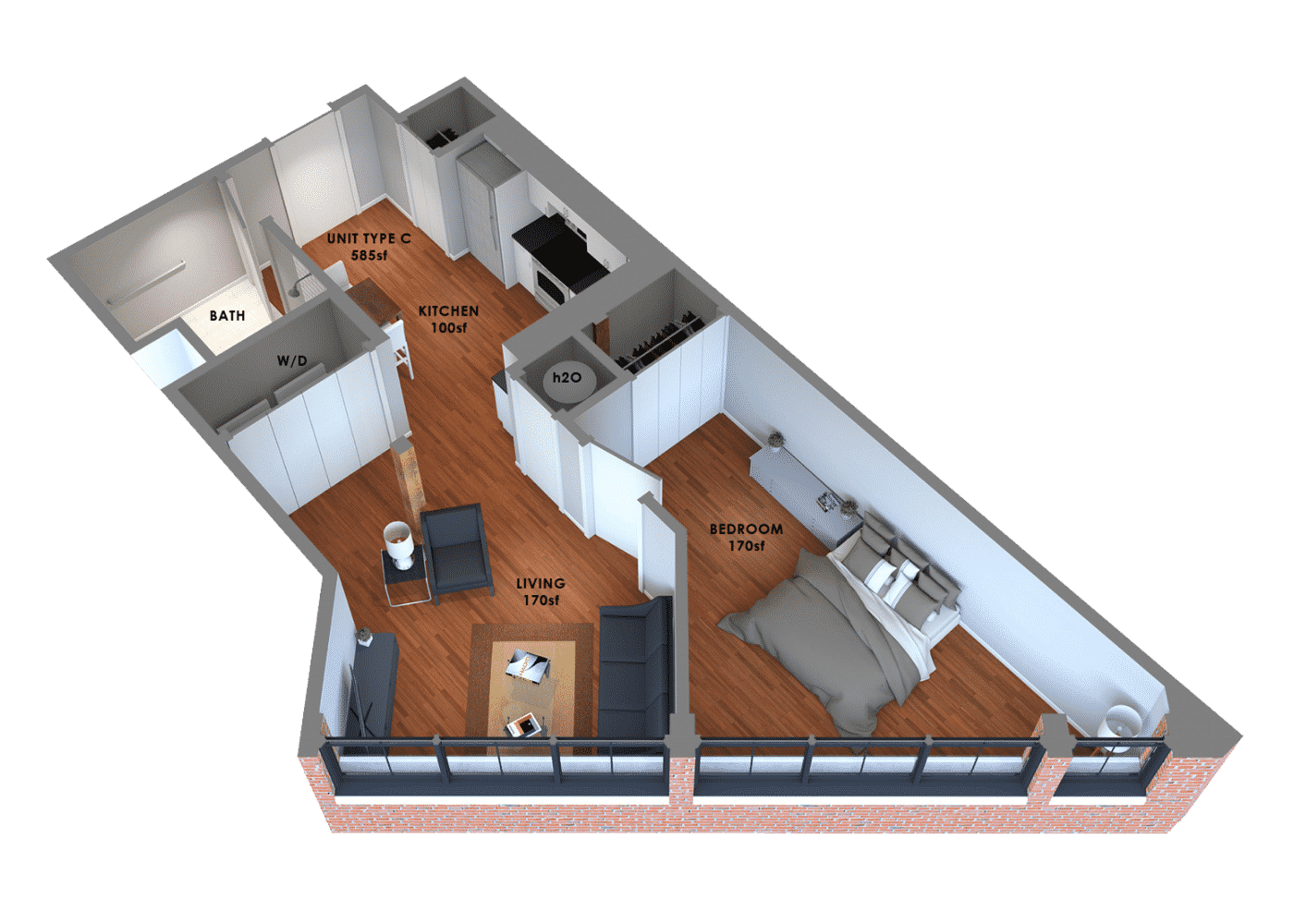 95 Lofts 1 bedroom 585 square feet